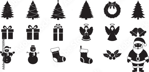Christmas collection. Tree Santa, socks decoration bundle editable file.
