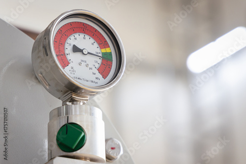 Obraz na plátne Close-up of a pressure gauge installed on high-voltage gas-insulated switchgear