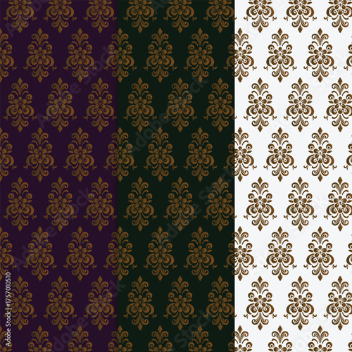 Elegant Luxury Floral Damask Pattern Set – Purple, Green and Cream Backgrounds