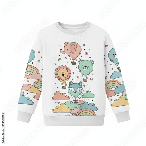 Cute Kawaii Pastel Animals Flying in Hot Air Balloons with Rainbows Vector