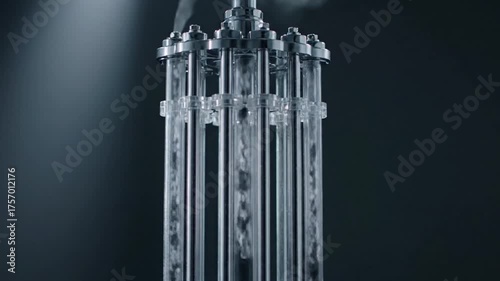 Water Bubbling Through Glass Tubes in a Science Experiment Against a Dark Gray Background Industrial Processing System with a Single Light Source