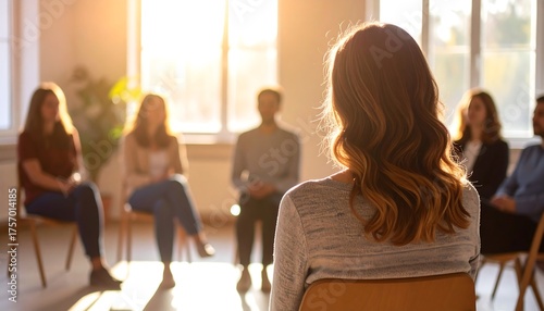 Group therapy session in a bright room