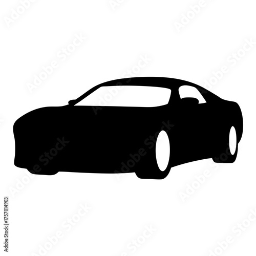 Vector art of silhouette of a powerful sports car, capturing its dynamic lines and muscular build, ideal for automotive themes and design projects requiring a bold and modern vehicle representation