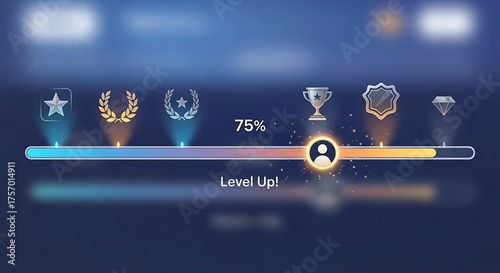 Level Up Progress Bar with Icons and Percentage Display.