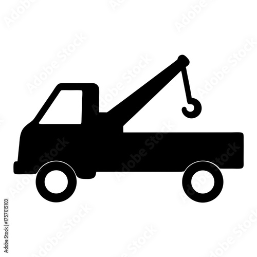 Illustration of a black tow truck, depicting a vehicle used for towing or recovery, often employed in roadside assistance and vehicle transport services