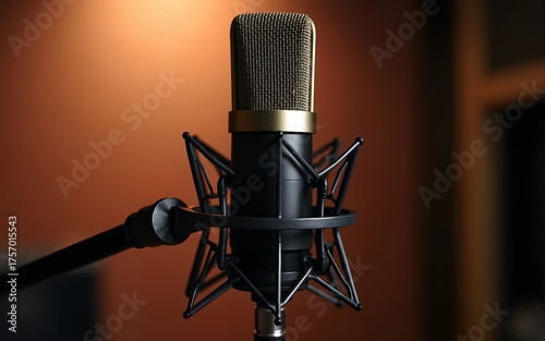 Professional microphone in the recording studio. High quality