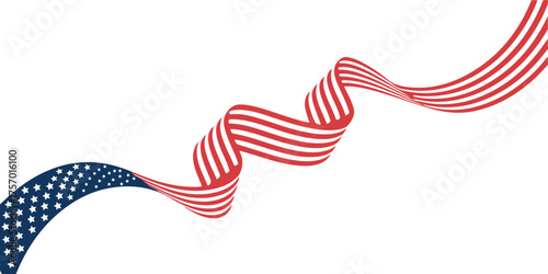 American flag ribbon waving gracefully on vector