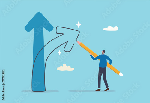 Change direction or career path for best opportunity, turn or transform to different direction, choice or alternative way to progress concept, businessman draw new arrow metaphor of change direction