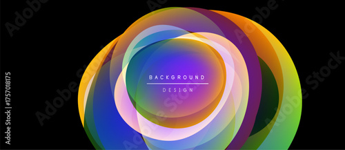 Abstract colorful layers create circular design. Vibrant hues blend, forming dynamic visual impact. Modern background element.