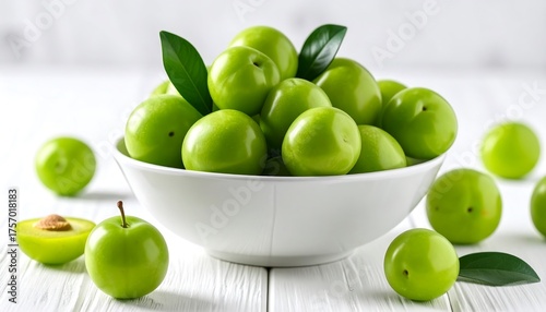 Fresh green plums in a bowl (3)