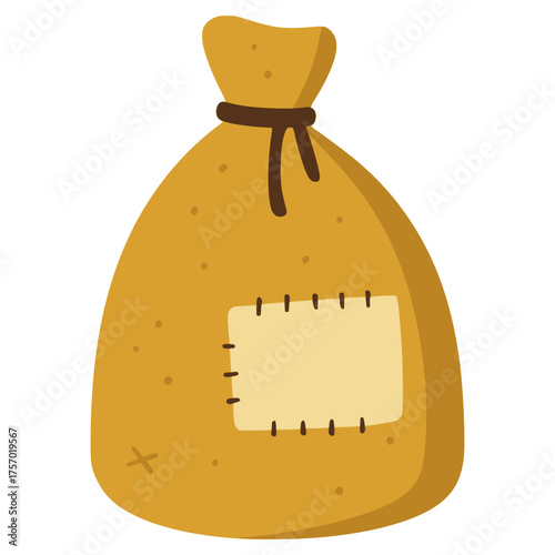 old brown burlap bag with stitches flat color vector illustration template design