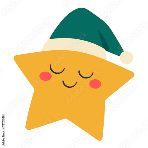 cute sleeping star cartoon character flat color vector illustration template design