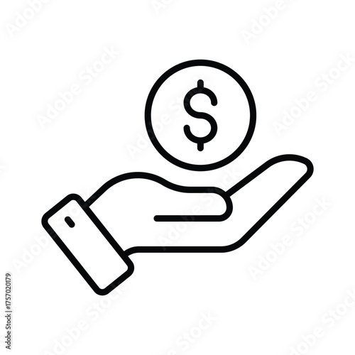 Hand holding coin representing funding, ready to use icon