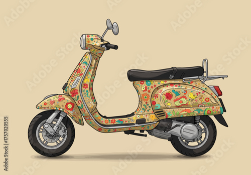Floral Patterned Scooter: A Vintage-Inspired Design.