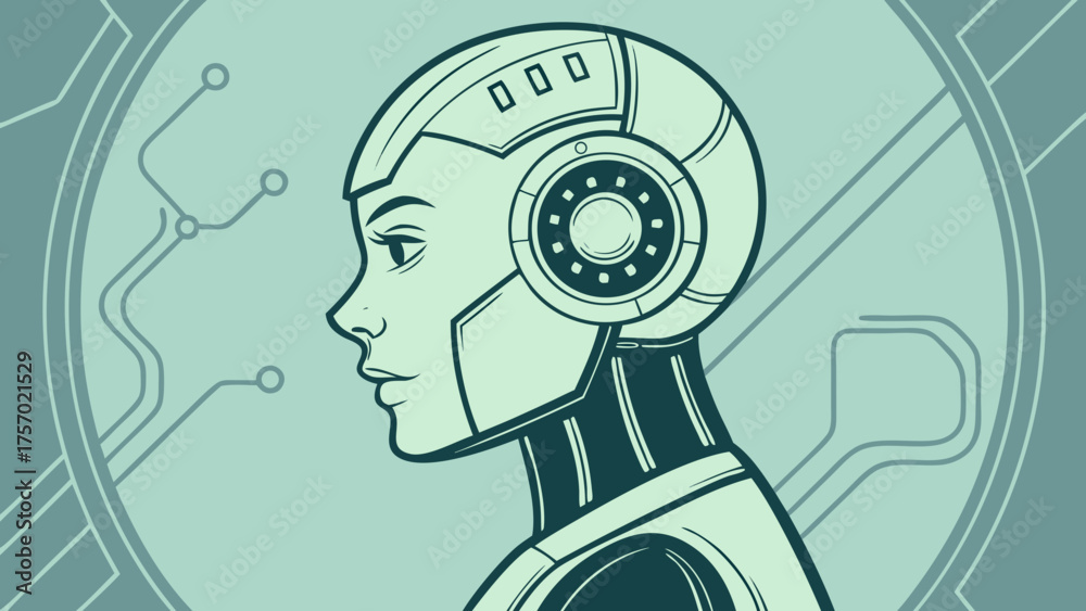 Obraz premium Abstract digital humanoid robot head with quantum design, showcasing futuristic technology and intricate details