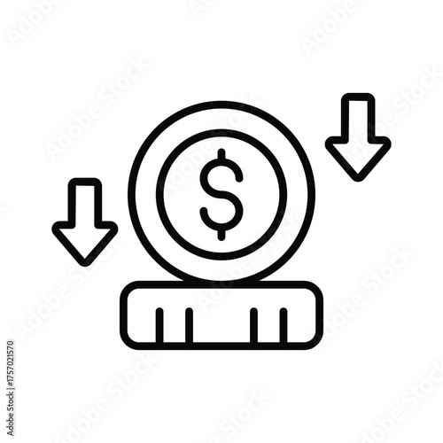 line icon showing money decline representing financial loss