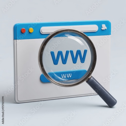 3d rendering of a simplified web browser window magnified for search