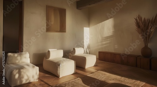 Minimalist Cozy Living Room with Beige Armchairs and Natural Light