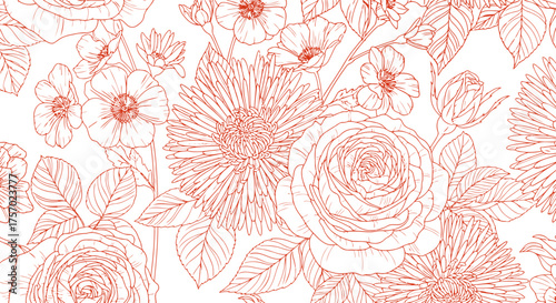 Elegant floral pattern in terracotta hues on a black background design