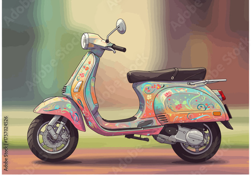 Colorful Vintage Scooter with Floral Design Classic Italian Style.