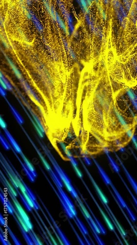 Animation of dynamic wave pattern and lines moving in circular motion against black background
