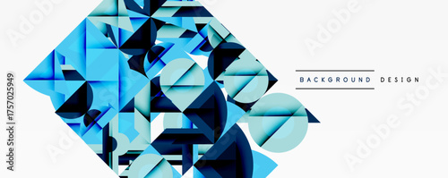 Abstract geometric shapes, blue hues, dynamic composition. Modern design element for backgrounds, presentations. Clean, crisp visuals.