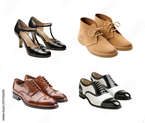 Pairs of retro shoes isolated