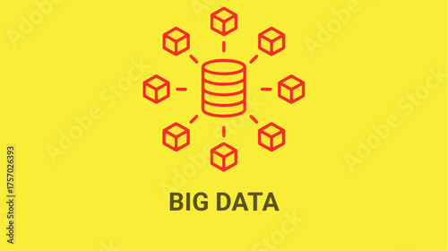 Minimalist vector illustration visualizing a central server connected to distributed data storage blocks, representing the fundamental architecture of big data processing and analysis systems