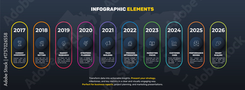 Line vector minimal infographic with 10 circles. Modern timeline business concept with ten steps by step for diagram, chart, flowchart, levels, graphic, app, web