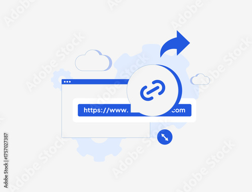 URL shortener tool simplifies long links into compact shareable URLs. Improving digital marketing performance, tracking clicks and optimizing link management for online promotion vector illustration