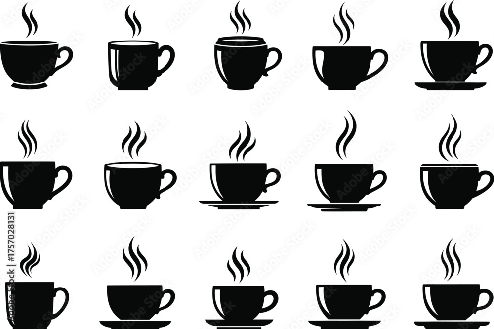 Obraz premium Coffee Cup with Steam Silhouette – Vector Illustration