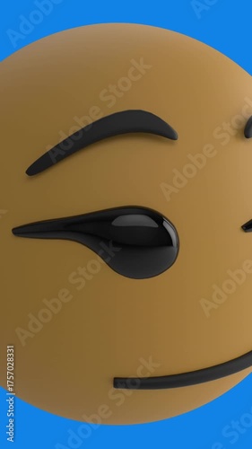 Digital animation of golden confetti falling over smirk face emoji against blue background