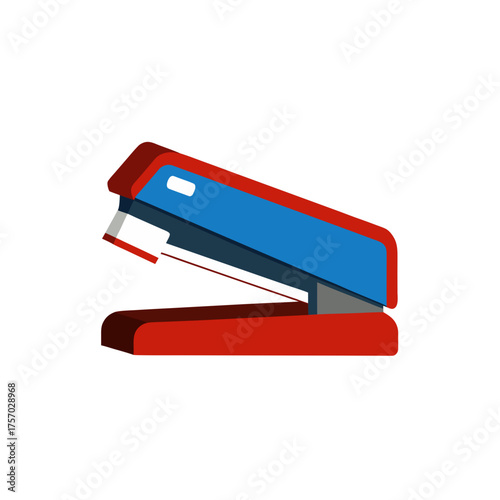 Red and blue stapler office supply isolated on black background