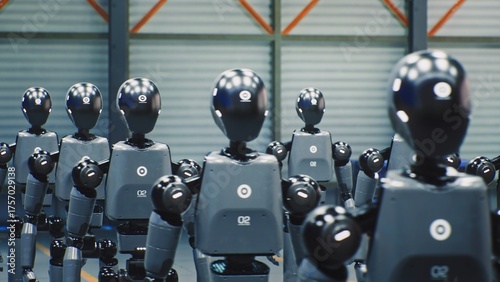 Wallpaper Mural Rows Sleek Humanoid Robots Stand In Formation Under Bright Industrial Lights. Robots Standing In Perfect Order Symbolizing AI Future. AI Development, Robotics Revolution, Rise Of Intelligent Machines. Torontodigital.ca