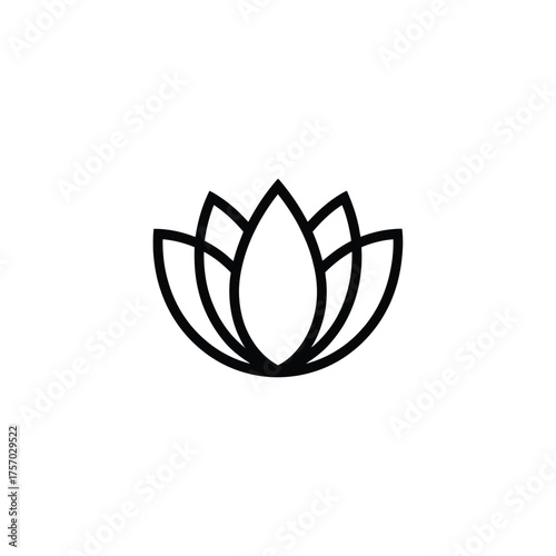 Minimalist black outline of a lotus flower on white background