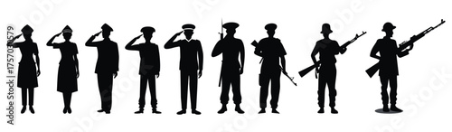 Indian Army soldier salutes with a gun: boy, woman, girl, black, silhouette.