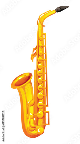 Saxophone, a shiny brass instrument used in jazz, blues, and other contemporary genres. Vector cartoon illustration