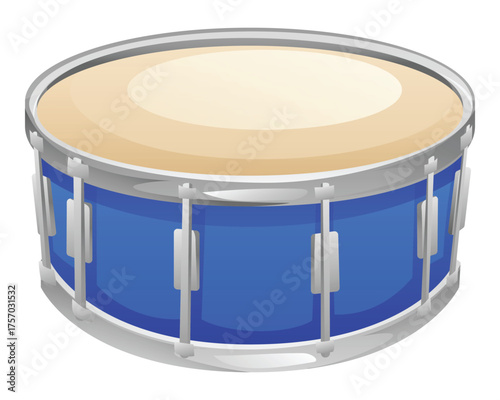 Snare drum, a percussion instrument used in marching bands and sets. Vector cartoon illustration