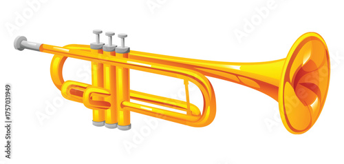 Shiny brass trumpet, a popular and powerful instrument in jazz and classical music. Vector cartoon illustration