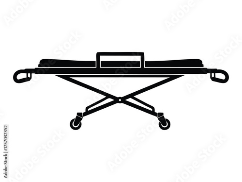 vector silhouette of a stretcher with white background, hospital equipment