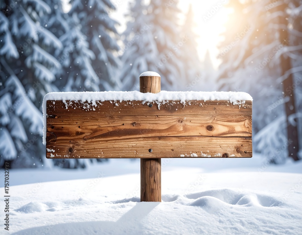 Naklejka premium Snowy Signpost in Winter Forest