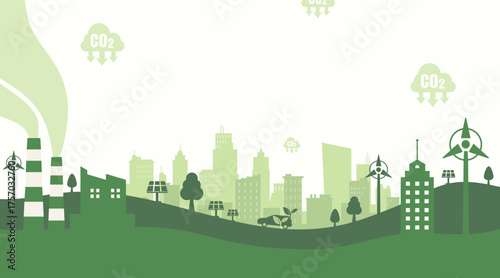 Green eco city environment and ecology sustainable development concept. Vector illustration.