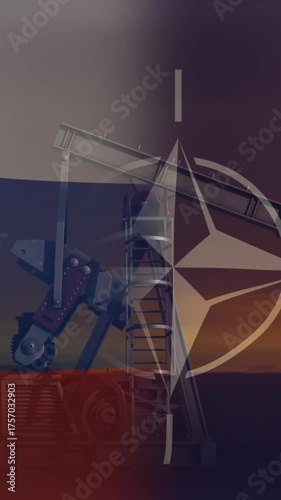 Animation of flags of nato and russia over oil pump
