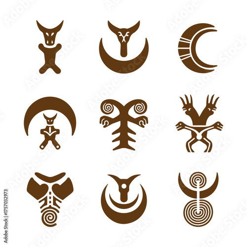 Flat design gobekli tepe symbols set 6