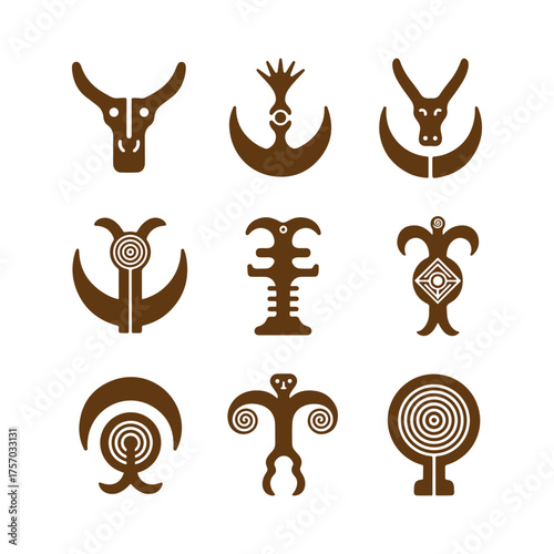 Flat design gobekli tepe symbols set