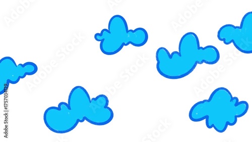 Moving blue cloud hand drawn doodle chalk textured animation looping 4K video. 