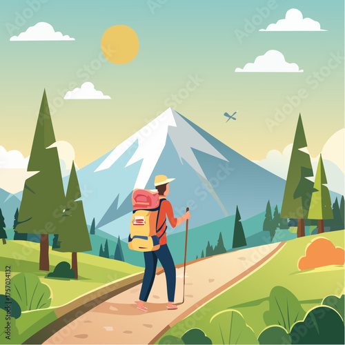 Hiking on mountains, nature, tourism concept
