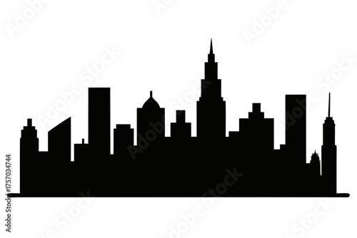 Chicago City Skyline silhouette vector, City buildings black symbol
