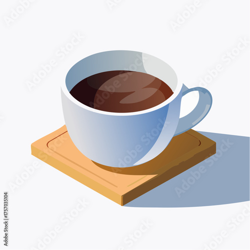 Isometric coffee cup on wooden coaster with long shadow illustration