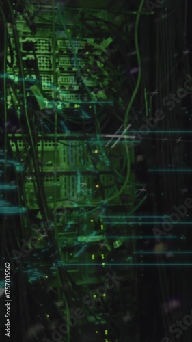 Animation of padlock and digital data processing over computer servers